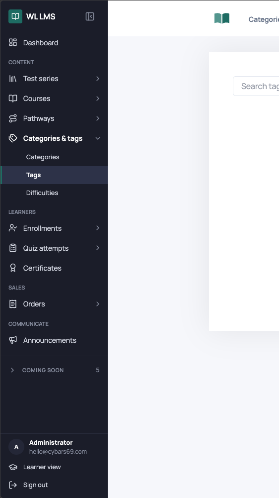 After sidebar UX redesign showing task-based groups, disclosure controls, and a clear active destination in WLLMS